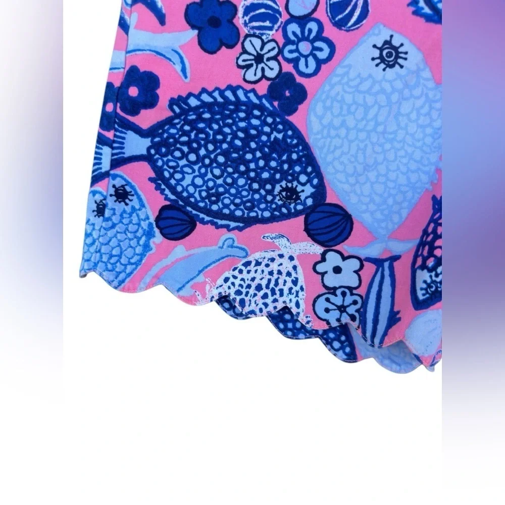 Talbots Shorts Womens Sz 6 Pink Blue Fish Scalloped Hem Cotton Beach Nautical - Picture 4 of 7